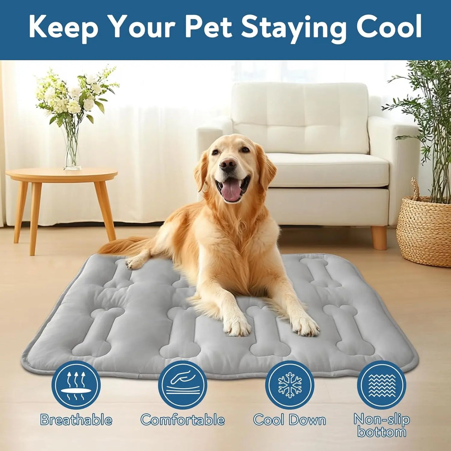 2-Pack Durable Non-Slip Cooling Mats for Dogs and Cats - Lightweight, Washable, and Portable Summer Pet Cooling Pads